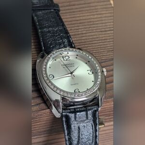 Women's EMBASSY By Gruen Watch Black Leather Band